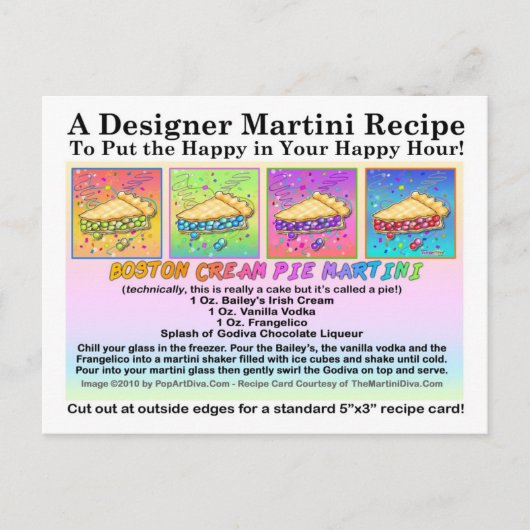 ボストンクリームパイマルティーニレシピカードポストカード ポストカード (正面)