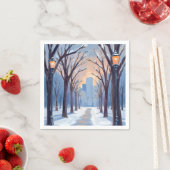 ボストンコモン冬季の降雪 水彩画 スタンダードカクテルナプキン (インサイチュ)