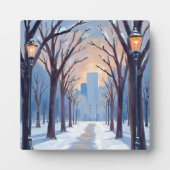 ボストンコモン冬季の降雪 水彩画 フォトプラーク (正面)