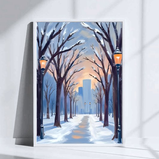 ボストンコモン冬季の雪景色 水彩画 ポスター