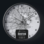 ボストンシティの地図時計 壁時計<br><div class="desc">マサチューセッツ州ボストンの素晴らしい都市を表すトップダウン通りマップを備えたおもしろいウォールクロック。</div>