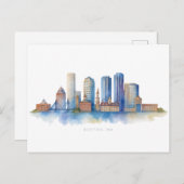 ボストンシティスカイラインウォーターカラー | ボストンモダンMA ポストカード (正面/裏面)