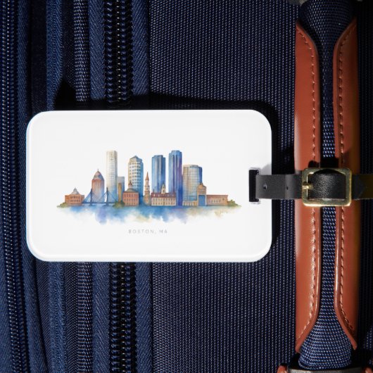 ボストンシティスカイラインウォーターカラー | ボストンモダンMA ラゲッジタグ (正面インサイチュ4)
