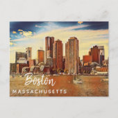 ボストンシティスカイラインマサチューセッツ絵を描ヴィンテージ ポストカード (正面)