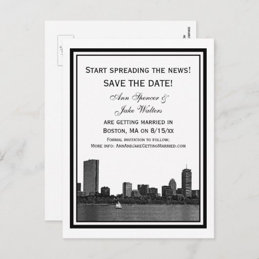 ボストンスカイラインがエッチングされた額縁日付を保存 案内ポストカード (正面/裏面)