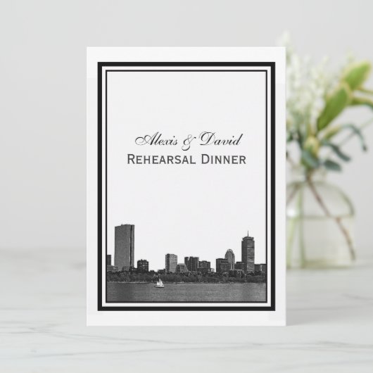ボストンスカイラインエッチングされたリハーサルディナー 招待状 (スタンド正面)