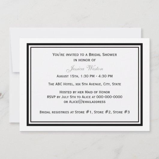 ボストンスカイラインエッチングフレームHブライダルシャワー 招待状 (裏面)