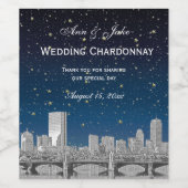 ボストンスカイラインエッチング星付きブルーグラデーションBG ワインラベル (シングルラベル)