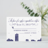 ボストンスカイラインダークブルーの白いRSVP 出欠カード (スタンド正面)