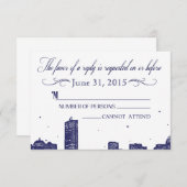 ボストンスカイラインダークブルーの白いRSVP 出欠カード (正面/裏面)