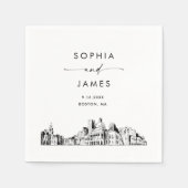 ボストンスカイラインモダン結婚のカクテル スタンダードカクテルナプキン (正面)