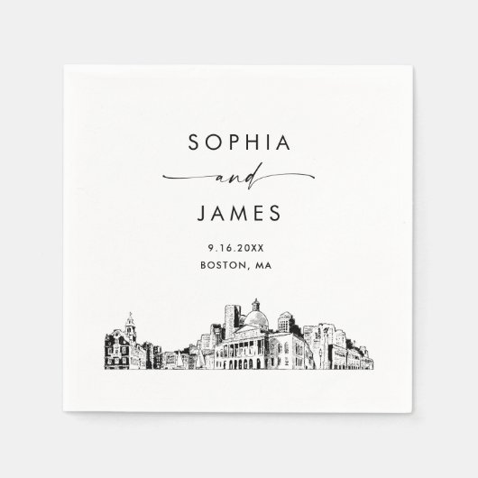 ボストンスカイラインモダン結婚のカクテル スタンダードカクテルナプキン (正面)