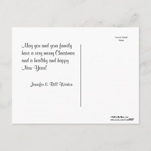 ボストンスカイラインレッドスノーフレーククリスマス シーズンポストカード (裏面)