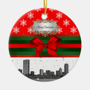 ボストンスカイラインレッドスノーフレーククリスマス セラミックオーナメント