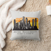 ボストンスカイライン緯度と経度 クッション (ブランケット)