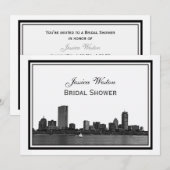 ボストンスカイライン・エッチング・フレーム付 H ブライダルシャワー 招待状 (正面/裏面)