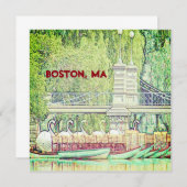 ボストンスワンのボートの鉛筆とインクのノートカード (正面/裏面)