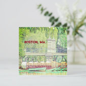 ボストンスワンのボートの鉛筆とインクのノートカード (スタンド正面)