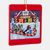 ボストンテラーズキャンディーケーンサンタクリスマス雪だるま セラミックオーナメント (右)