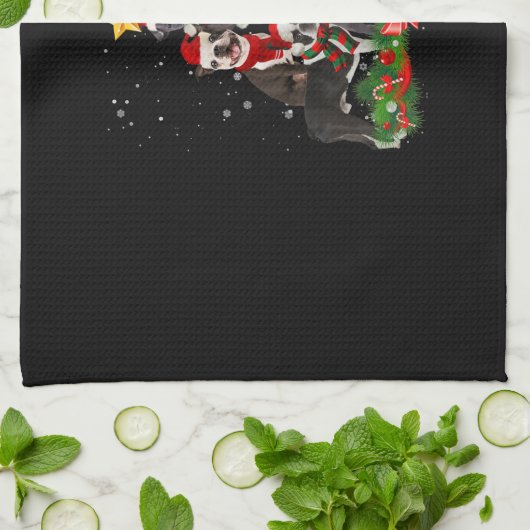 ボストンテリアおもしろいドグクリスマスツリーギフト キッチンタオル (折り畳み)
