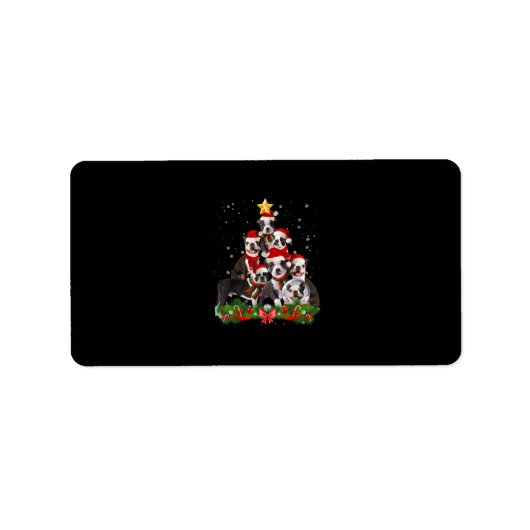 ボストンテリアおもしろいドグクリスマスツリーギフト ラベル (正面)
