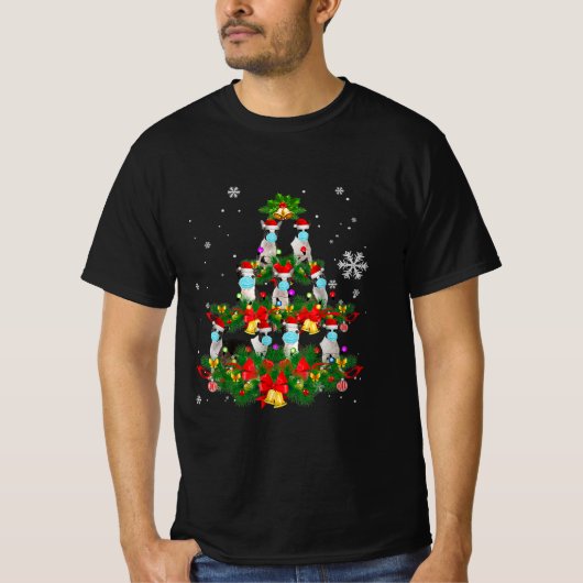 ボストンテリアおもしろいークリスマスツリードッグマスククリスマス Tシャツ (正面)