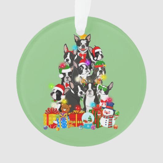 ボストンテリアおもしろいークリスマスツリーライトパピー オーナメント (正面)