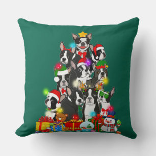 ボストンテリアおもしろいークリスマスツリーライトパピー クッション