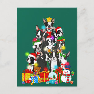 ボストンテリアおもしろいークリスマスツリーライトパピー ポストカード