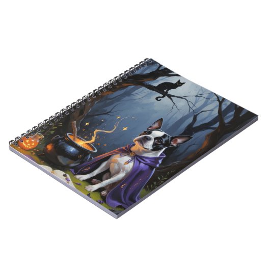 ボストンテリアお洒落ドッグ絵を描ハロウィン ノートブック (左側)