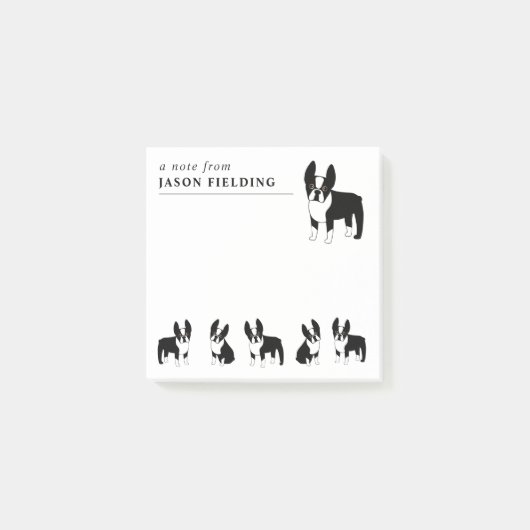 ボストンテリアかわいい黒犬と白犬ポストイット ポストイット (正面)