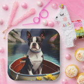 ボストンテリアがパドルに乗る：風光明媚な冒険 ペーパープレート (パーティー)