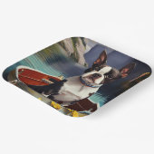 ボストンテリアがパドルに乗る：風光明媚な冒険 ペーパープレート (傾斜あり)