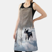 ボストンテリアが雪のクリスマスを過ごす エプロン (インサイチュ)