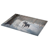 ボストンテリアが雪のクリスマスを過ごす カッティングボード (角)