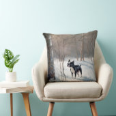 ボストンテリアが雪のクリスマスを過ごす クッション (椅子)