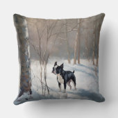 ボストンテリアが雪のクリスマスを過ごす クッション (裏面)