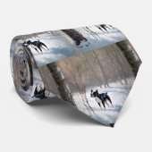 ボストンテリアが雪のクリスマスを過ごす ネクタイ (ロール)