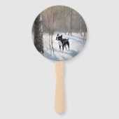 ボストンテリアが雪のクリスマスを過ごす ハンドファン (裏面)