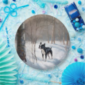 ボストンテリアが雪のクリスマスを過ごす ペーパープレート (パーティー)