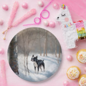 ボストンテリアが雪のクリスマスを過ごす ペーパープレート (パーティー)