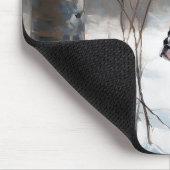 ボストンテリアが雪のクリスマスを過ごす マウスパッド (コーナー)