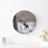 ボストンテリアが雪のクリスマスを過ごす ラージ壁時計 (ホーム)