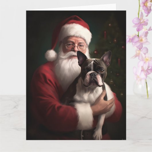 ボストンテリアとサンタクロースのクリスマス カード (蘭)
