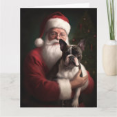ボストンテリアとサンタクロースのクリスマス カード (正面)