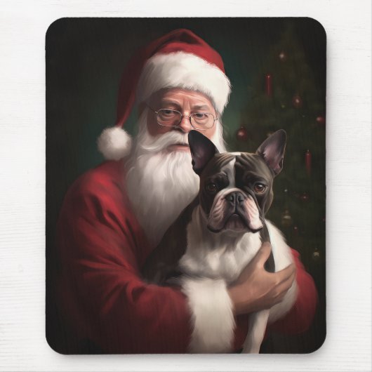 ボストンテリアとサンタクロースのクリスマス マウスパッド (正面)