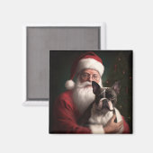 ボストンテリアとサンタクロースのクリスマス マグネット (正面/裏面)