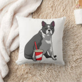 ボストンテリアとドリンク クッション (ブランケット)