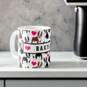 ボストンテリアとハートかわいい名前をカスタムする コーヒーマグカップ