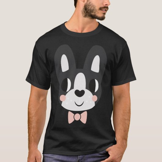 ボストンテリアと蝶ネクタイがフィット Tシャツ (正面)